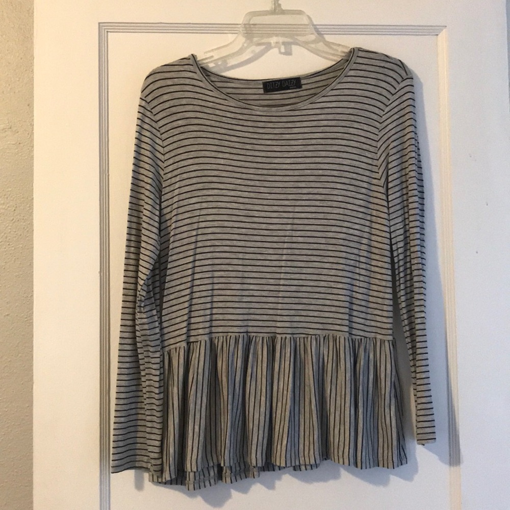 Cute grey and black striped long sleeve w/ ruffle